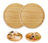 Rebanky 2 Plateaux de Service Ronds en Bambou, 30 cm, Grand Format | Plateau Bois Clair Rond Pour able Basse, Charcuterie, Fromages, Desserts et DéCoration De Maison