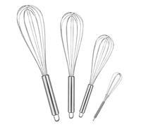 REBECASKYENS Batteur à main en acier inoxydable 4 pièces 21 cm, 26 cm, 29 cm, argent, fouet de cuisine, batteur à œufs, mélangeur à pâte, moussage