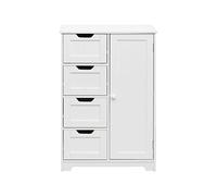 Rebecca Mobili Armoire de Cuisine, Armoire à Linge, MDF Blanc, 1 Porte 4 tiroirs, Anti-humidité Gain de Place - Dimensions HxLxP : 82 x 56 x 30 cm - Art. RE6734