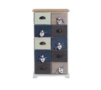 Rebecca Mobili Armoire de Rangement 10 Tiroirs, Chiffonnier Vintage, Bois de Paulownia, Blanc Bleu Gris, pour Chambre Entree - Dimensions: 88 x 48 x 30 cm (HxLxL) - Art. RE4485