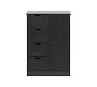 Rebecca Mobili Armoire de Salle de Bain, Armoire d'entrée au Sol, Noir Moderne, 1 Porte 4 tiroirs, hygiénique Gain de Place - Dimensions HxLxP : 82 x 56 x 30 cm - Art. RE6736