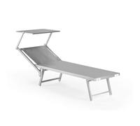 Rebecca Mobili Chaise Longue, Bain De Soleil, Grise, Textile Polyester PVC, avec Baldaquin Pliable, Pliant, pour Le Jardin Ou La Plage - Dimensions 38x186x61 (HxLxP) - Art. RE6809