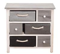 Rebecca Mobili Chiffonnier 6 Tiroirs, Meuble de Rangement Multifonctionnel Moderne, Bois Osier, Blanc Gris, pour Chambre Salle de Bain - Dimensions: 53 x 56 x 27 cm (HxLxL) - Art. RE4326