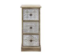 Rebecca Mobili Commode 3 Tiroirs, Table de Chevet Shabby, Bois Blanc Beige, Chambre Entrée - Dimensions: 63 x 29 x 25 cm (HxLxP) - Art. RE6535