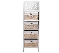 Rebecca Mobili Commode 4 Tiroirs, Meuble de Rangement Bois Osier, Style Shabby Vintage, Decor Chambre Salon Salle de Bain - Dimensions: 98 x 29 x 22 cm (HxLxL) - Art. RE4295