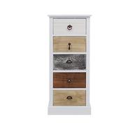 Rebecca Mobili Commode de Chambre Blanc Marron Gris, Petite Armoire Rangement, avec 5 Tiroirs, Bois de Paulownia, Style Retro, Chambre Entree - Dimensions: 84 x 37 x 27 cm (HxLxL) - Art. RE4157