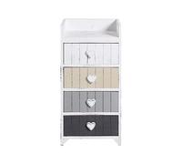 Rebecca Mobili Commode en Bois 4 Tiroirs, Meuble de Rangement, Blanc Beige Gris, Shabby Chic Vintage, Chambre Entree - Dimensions: 72 x 35 x 27,5 cm (HxLxL) - Art. RE4380