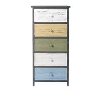 Rebecca Mobili Commode Vintage, Armoire de Rangement 5 Tiroirs, pour Chambre Salle de Bain, Bois de Paulownia, Gris Blanc Beige Bleu Clair - Dimensions: 87 x 40 x 29 cm (HxLxL) - Art. RE4885
