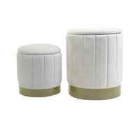 Rebecca Mobili Ensemble de 2 Poufs de Rangement, Tabourets Effet Velours, Blanc, Tissu Polyester MDF Acier, avec Couvercle, Style Classique - Dimensions HxLxP: 44 x 35,5 x 35,5 cm - Art. RE7052