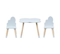 Rebecca Mobili Table et 2 chaises pour enfants Sitka 44x60x60 MDF Bois Bleu Ciel Marron Scandinave SET 3pcs