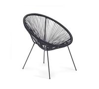 Rebecca Mobili Fauteuil Ovale d'Extérieur, Chaise Relax, Noir, Acier PE, Design Vintage, Assise Effet Rotin, pour Jardin Balcon - Dimensions HxLxP : 80 x 70 x 76 cm - Art. RE7158