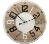 Rebecca Mobili Horloge murale en bois, marron, blanc et noir ø 50 cm