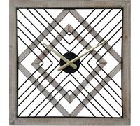 Rebecca Mobili Horloge murale, forme carrée en bois et métal, noir et marron