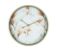 Rebecca Mobili Horloge Murale, Horloge de Cuisine Salon, MDF, Métal, Verre, Blanc doré, Imprimé Floral - Taille : 40 x 40 x 6 cm (H x L x P) - Art. RE6588