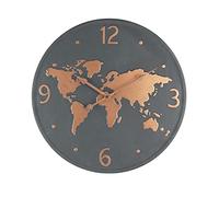 Rebecca Mobili Horloge Murale, Horloge Murale Métal, Design Mappemonde, Gris Foncé Brun Cuivré, Ronde, Salon Cuisine - Diamètre 45 cm x P 4.5 cm - Art. RE6597