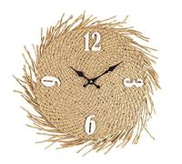 Rebecca Mobili Horloge Murale, MDF, Horloges Murales en Paille, Beige, Style Rustique, Décoration Cuisine Salon - Taille : 45 x 45 x 4.5 cm (H x L x P) - Art. RE6593