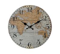 Rebecca Mobili Horloge Murale Vintage, Horloges Murale, Brun Noir Gris, MDF, Décoration De La Carte du Monde, Idée Cadeau - Diamètre 33,8 cm x P 4 cm - Art. RE6799
