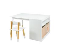 Table et chaises pour enfants, modèle Rebecca, en lin, dimensions 53x90x60 cm, en MDF et pin, de couleur blanche
