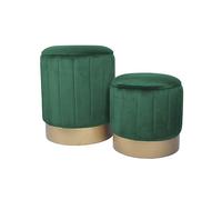 Rebecca Mobili Lot de 2 Poufs en Velours, Tabouret, Vert, MDF Fer, avec Rangement, pour Salon Chambre À Coucher - Dimensions HxLxP : 44 x 35 x 35 cm - Art. RE6834