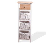 Rebecca Mobili Meuble de Rangement Salle de Bain, Commode Country, 1 Tiroir 3 Osier, Bois de Paulownia Osier, Blanc Marron, Chambre Salle de Bain - Dimensions: 85 x 31 x 27 cm (HxLxL) - Art. RE4359