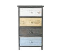 Rebecca Mobili Meuble de Rangement Vintage, Commode 4 Tiroirs, Bois de Paulownia, Blanc Beige Bleu Clair, pour Chambre Salle de Bain - Dimensions: 72 x40 x 29 cm (HxLxL) - Art. RE4884