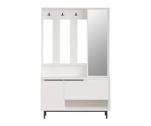 Rebecca Mobili Meuble d'entrée moderne, armoire avec miroir, blanc gris foncé, panneau de particules PVC verre, peu encombrant, avec étagère à chaussures - Dimensions HxLxP : 178 x 112 x 33,5 cm -
