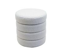 Rebecca Mobili Pouf Coffre Rond, Tabouret Pouf, Blanc, Tissu Polyester MDF, Stable, avec Couvercle, Style Moderne - Dimensions HxLxP: 40 x 37 x 37 cm - Art. RE7048