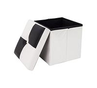 Rebecca Mobili Pouf Recipient Simili Cuir, Pouf, Cube, Repose-Pieds - Dimensions: 30 x 30 x 30 cm (HxLxL) (Blanc-Noir)