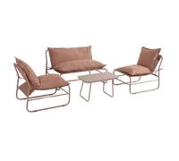 Ensemble de salon de jardin pour 4 personnes, comprenant des fauteuils, de la marque Mobili, modèle Rebecca, en métal et polyester, de couleur marron moka