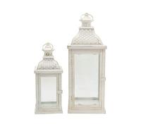 Rebecca Mobili Set 2 Lanternes Bougeoir Blanc, Métal PVC, Style Vintage, Salon de Jardin - Dimensions: 50x19x19 (HxLxP) - Art. RE6555