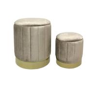 Rebecca Mobili Set 2 Poufs De Rangement en Velours, Tabouret, Beige, MDF Fer, Rembourrage en Éponge - Dimensions HxLxP : 44 x 35 x 35 cm - Art. RE6836