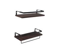 Rebecca Mobili Set de 2 Étagères Porte-Serviettes, Étagères Murales pour Salle de Bain ou Cuisine, Bois Métal, Marron Noir, Rangement - Dimensions 7,5/12,5 × 42 × 15 cm (H x L x P) - Art. RE6672