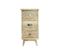 Rebecca Mobili Table De Chevet Etroite, Petite Commode, 3 Tiroirs, Blanc Shabby Marron Clair, Bois De Paulownia, pour Chambre Salle De Bain - Dimensions : 65 x 30 x 30 cm (H x L x P) - Art. RE6620
