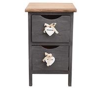 Rebecca Mobili Table de Chevet Gris avec Poignées en Forme de Coeur, Petit Armoire 2 Tiroirs, Bois de Paulownia, Shabby Chic, Chambre Salle de Bain - Dimensions: 41 x 25 x 25 cm (HxLxL) - Art. RE4558