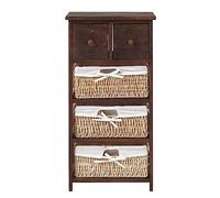 Rebecca Mobili Table de Chevet Meuble de Rangement 5 Tiroirs Bois Osier Marron Beige Rustique Country Cuisine Bain - 80 x 40 x 27 cm (H x L x P) - Art. RE4059