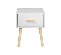 Rebecca Mobili Table de Chevet pour Chambre d'enfant, Blanc Marron, Pin MDF, avec 1 Tiroir, Style Scandinave - Dimensions HxLxP: 44 x 35 x 35 cm - Art. RE6978