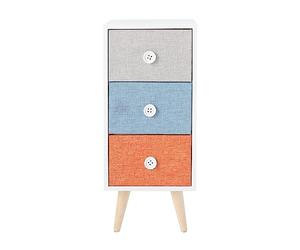 Rebecca Mobili Table de Nuit 3 Tiroirs, Commode pour Salle de Bain, Blanc Gris Bleu Clair Orange, Moderne, MDF Bois Tissu - Dimensions 59 × 25 × 25 cm (H x L x P) - Art. RE6669
