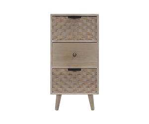 Rebecca Mobili Table De Nuit Étroite, Table De Chevet Gain De Place, 3 Tiroirs, Bois Naturel, Marron, Style Boho Scandinave - Dimensions HxLxP : 62.5 x 30 x 25 cm - Art. RE6856
