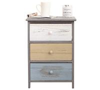 Rebecca Mobili Table de Nuit Vintage, Commode avec 3 Tiroirs, Bois de Paulownia, Gris Beige Bleu, Chambre Salon - Dimensions: 56 x 40 x 29 cm (HxLxL) - Art. RE4883