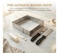 REBECCAGIBSON Cadre de cuisson rectangulaire réglable avec séparateur, spatule, séparateur de gâteau, anneau à tarte en acier inoxydable, douilles en acier inoxydable, moules à pâtisserie