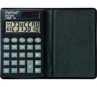 REBELL re de shc208 Calculatrice pratique, affichage 8 chiffres écran LCD, panneau solaire, triple fonction mémoire, Housse de Protection, Noir