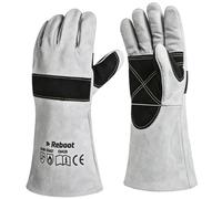 Reboot Gants de soudure en cuir, résistants 500°C, 38cm/15 | MIG/MAG/TIG/MMA, barbecue, cheminée & four, rembourrage renforcé, doublure coton, gris