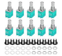 Rebower Lot de 10 potentiomètres RV097NS B100K Ohm avec interrupteur 8 | Résistances variables d'arbre de 15 mm, kit de potentiomètre rotatif à tour linéaire unique avec capuchon de bouton AG2 pour
