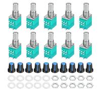 Rebower Lot de 10 potentiomètres RV097NS B100K Ohm avec interrupteur 8 | Résistances variables d'arbre de 15 mm, kit de potentiomètre rotatif à tour linéaire unique avec capuchon de bouton AG2 pour