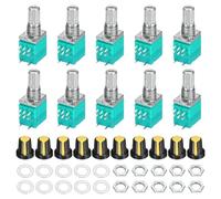 Rebower Lot de 10 potentiomètres RV097NS B100K Ohm avec interrupteur 8 | Résistances variables d'arbre de 15 mm, kit de potentiomètre rotatif à tour linéaire unique avec capuchon de bouton AG2 pour