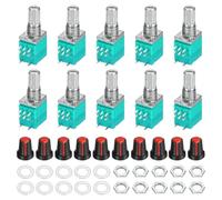 Rebower Lot de 10 potentiomètres RV097NS B100K Ohm avec interrupteur 8 | Résistances variables d'arbre de 15 mm, kit de potentiomètre rotatif à tour linéaire unique avec capuchon de bouton AG2 pour