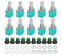 Rebower Lot de 10 potentiomètres RV097NS B100K Ohm avec interrupteur 8 | Résistances variables d'arbre de 15 mm, kit de potentiomètre rotatif à tour linéaire unique avec capuchon de bouton AG2 pour