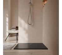 Receveur 90x90x2.2cm Extra-plat en Polybéton Noir Mat Effet Soft-touch - Redécoupable - NELSON