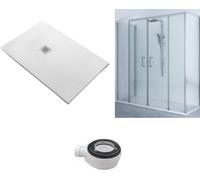 Receveur de douche 100X145 cm Vulcano Line Slim Blanc + Cabine de douche 100x145 cm hauteur 200 cm Avec 1 verre fixe et ouverture centrale avec 4 panneaux de verre - FRASCIO