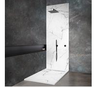 Receveur de douche - 160x90 cm - Effet marbre blanc - Extra plat - Caniveau linéaire inox